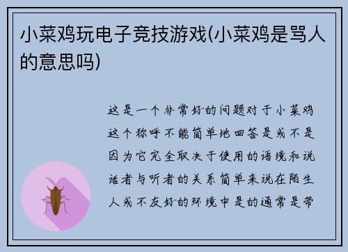 小菜鸡玩电子竞技游戏(小菜鸡是骂人的意思吗)